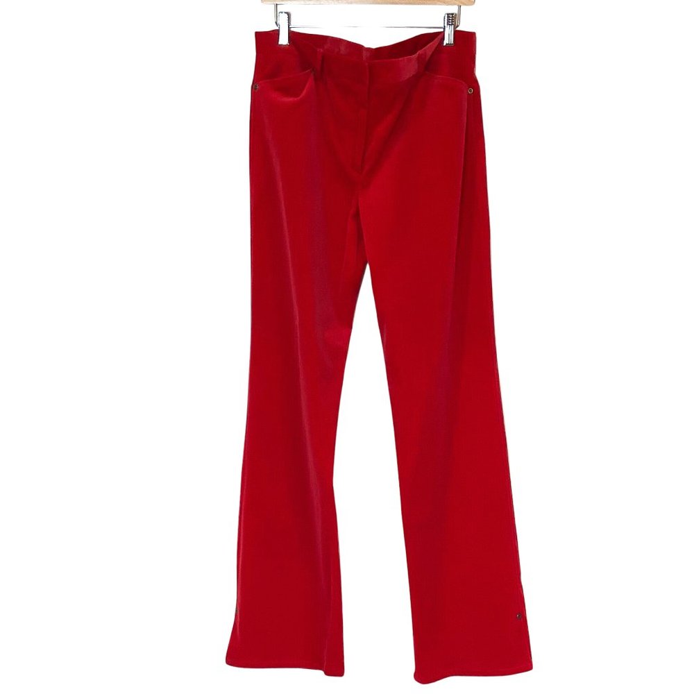 DKNY red velour, long length, boot cut, low-rise jean-style pants - size 14